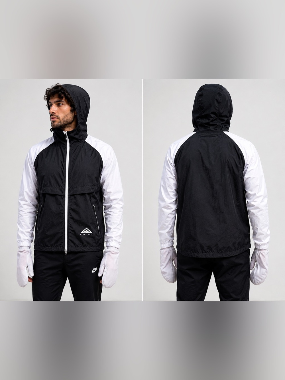M - NIKE - Men's Black & White Hooded Windbreaker Jacket